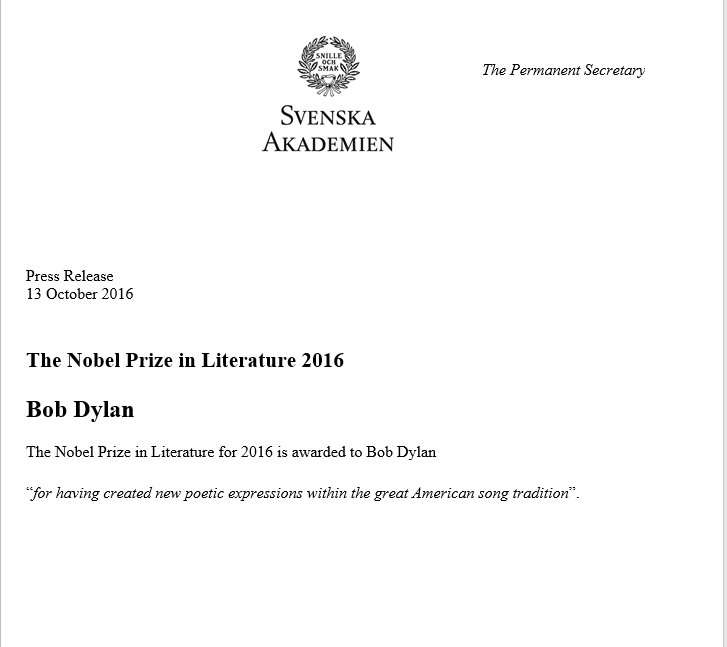 Bob Dylan Nobel 1