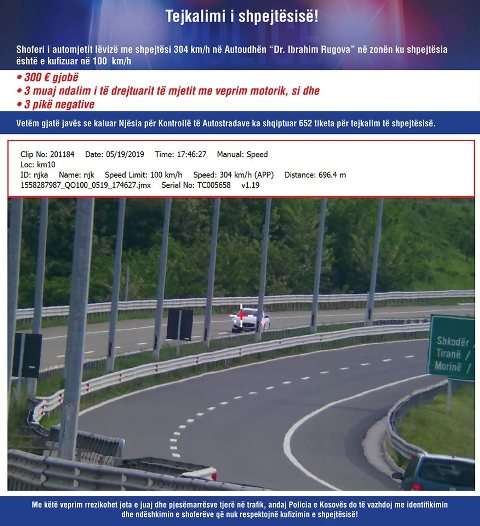 Shoferi lëviz me 304 km/h Autostradën "Ibrahim Rugova" (FOTO+VIDEO)