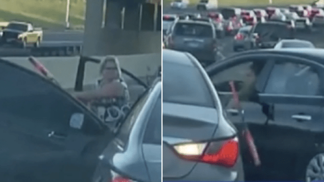 Tri gra rrihen me shkopinj bejsbolli në mes të autostradës (VIDEO)