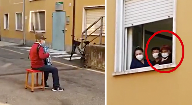 81 vjeçari italian nuk mund ta vizitonte gruan në spital, i bën muzikë nga rruga (VIDEO)