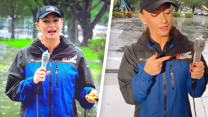 Erë e fortë dhe shi, gazetarja mbështjell mikrofonin me prezervativ (VIDEO)