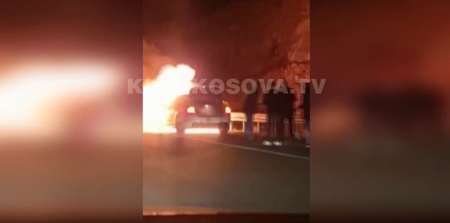 Digjet një veturë në autostradën Prishtinë - Prizren