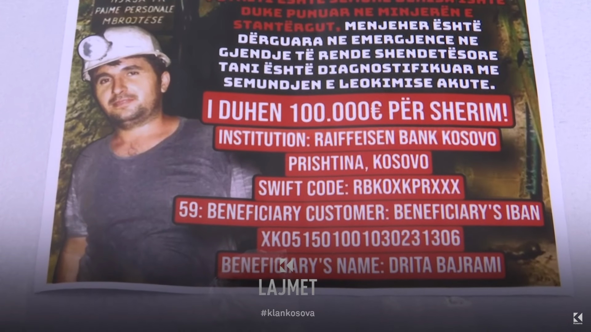 Apel për ndihmë: 100 mijë euro për shërimin e minatorit të Trepçës (VIDEO)