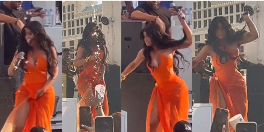 Momenti kur Cardi B e gjuan me mikrofon dikë nga publiku pasi e spërkati me lëng (VIDEO)