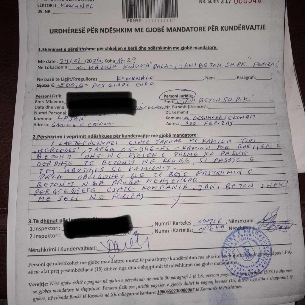 gjoba kamioni prishtine