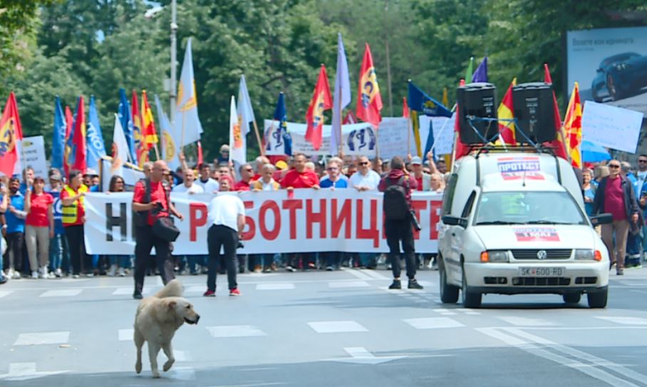 Punëtorët diuke protestuar në Shkup për të drejtat e tyre. 01.05.2024