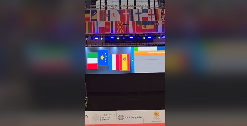 Momenti kur ngritet flamuri i Kosovës në Podgoricë, pasi Distria e mori të artën (VIDEO)