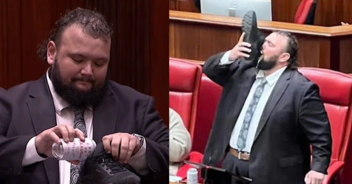 Fund i pazakontë karriere: Politikani australian pi birrë nga këpuca (VIDEO)