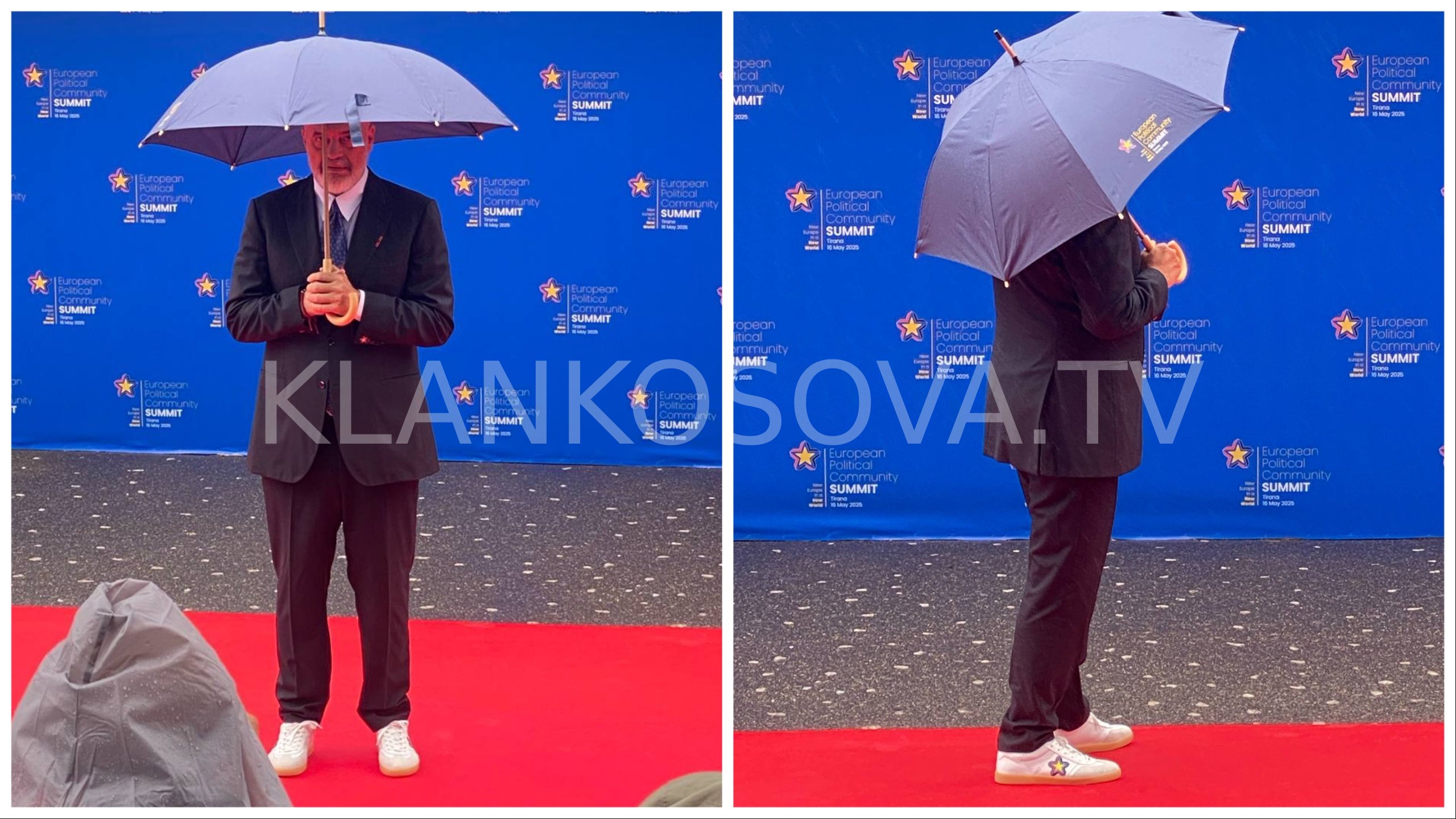 Edi Rama me çadër, pret liderët evropianë