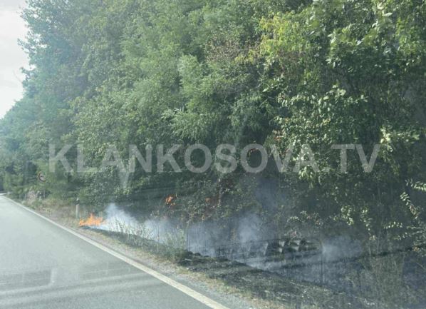 Zjarr skaj rrugës në Kliqin të Pejës, rrezikohet mali dhe veturat