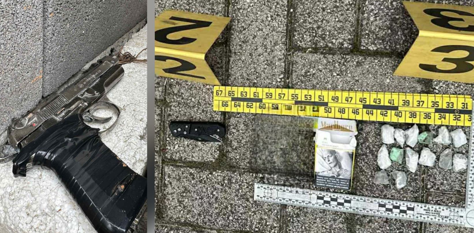 Në një shtëpi të braktisur në Ferizaj sekuestrohen armë e substanca narkotike