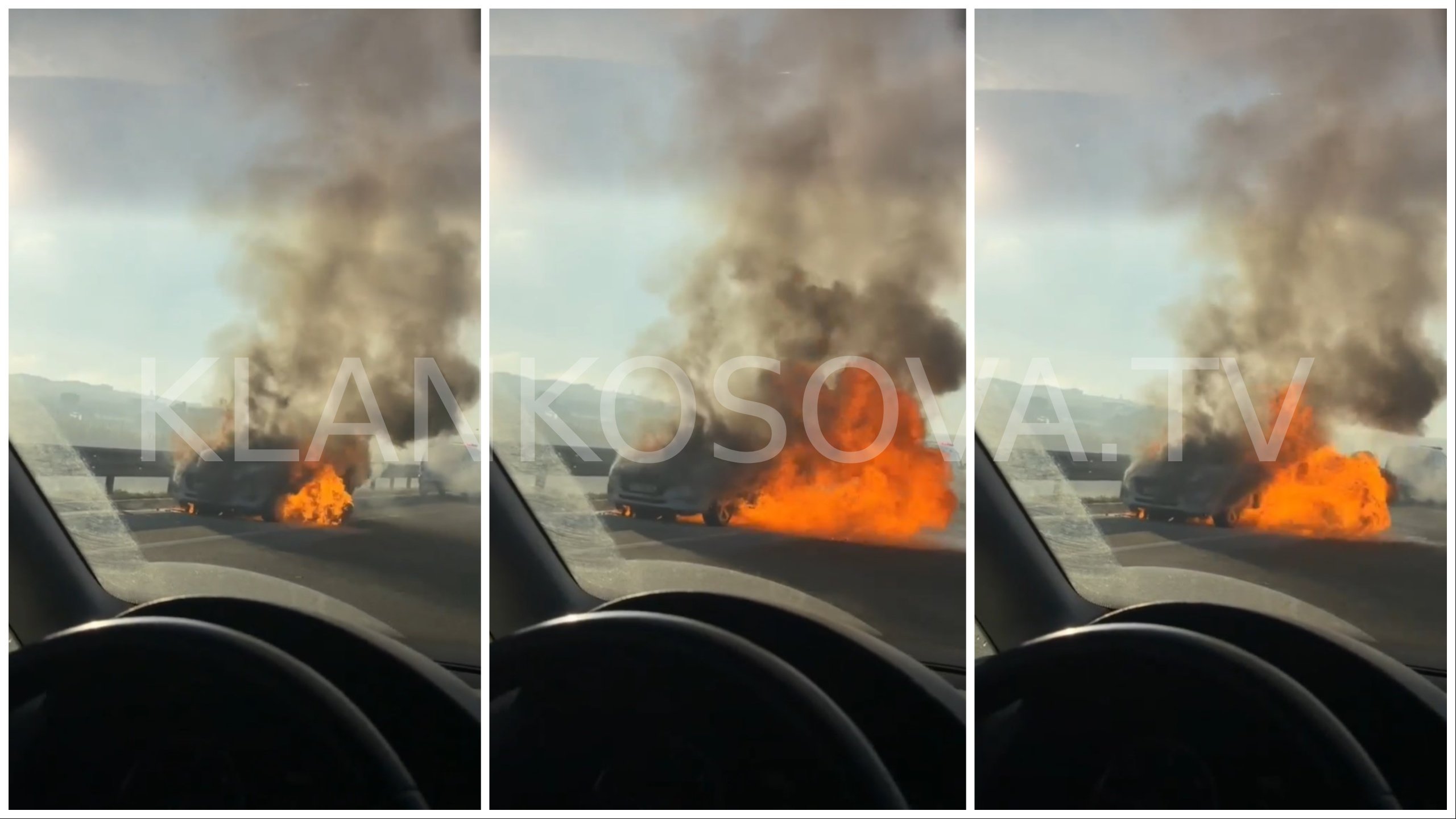Vetura përfshihet nga flakët në magjistralen Prishtinë-Mitrovicë (VIDEO)