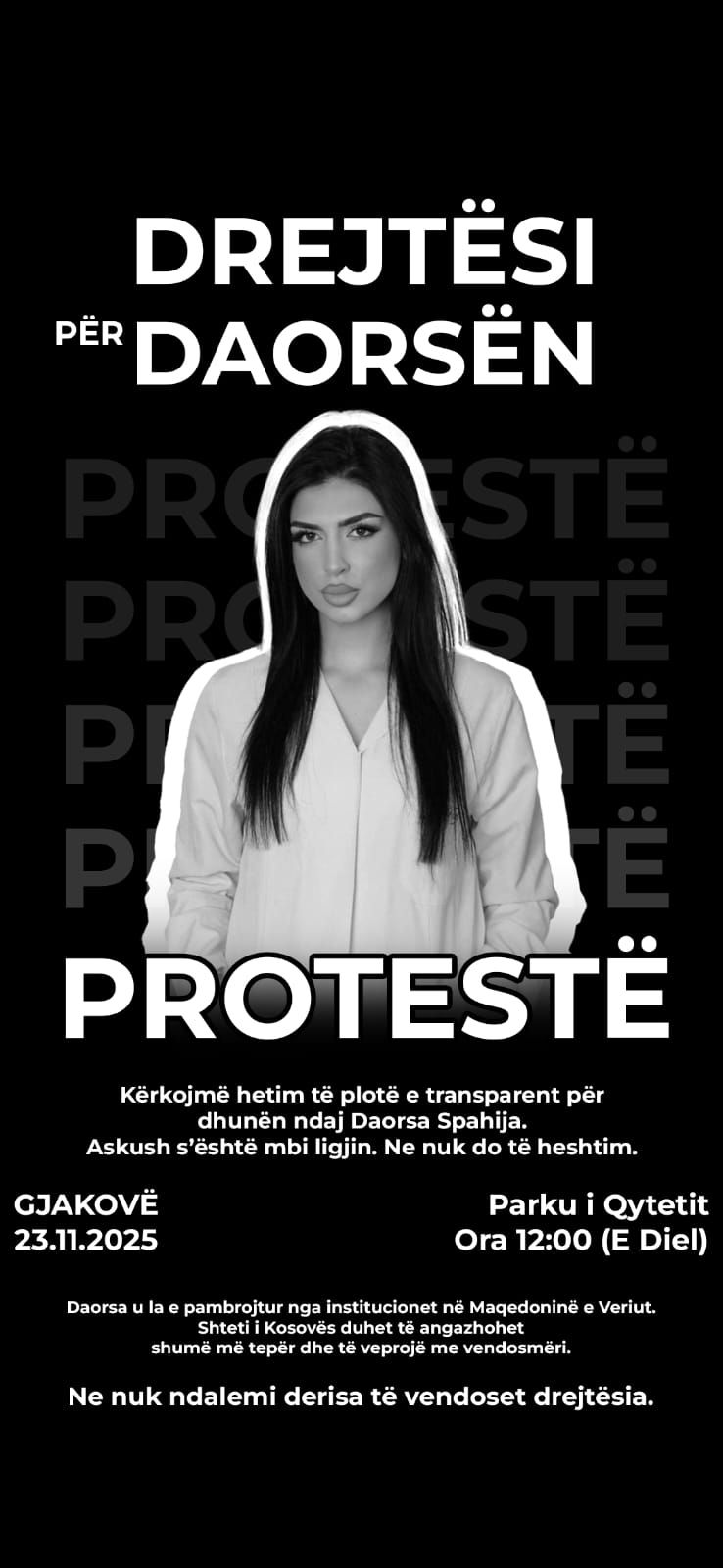  Ne nuk ndalemi derisa të vendoset drejtësia   në Gjakovë protestohet nesër për Daorsën