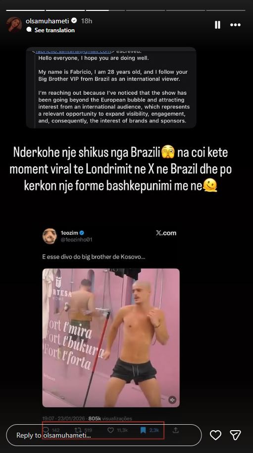 Big Brother VIP Kosova nuk njeh kufij  Londrimi bëhet viral në Brazil