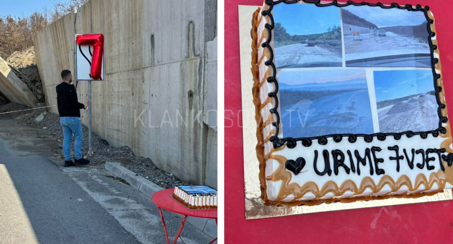 Interesante: Qytetari me tortë "feston" 7 vjetorin e mosrregullimit të rrugës Dollc-Gjakovë (FOTO)