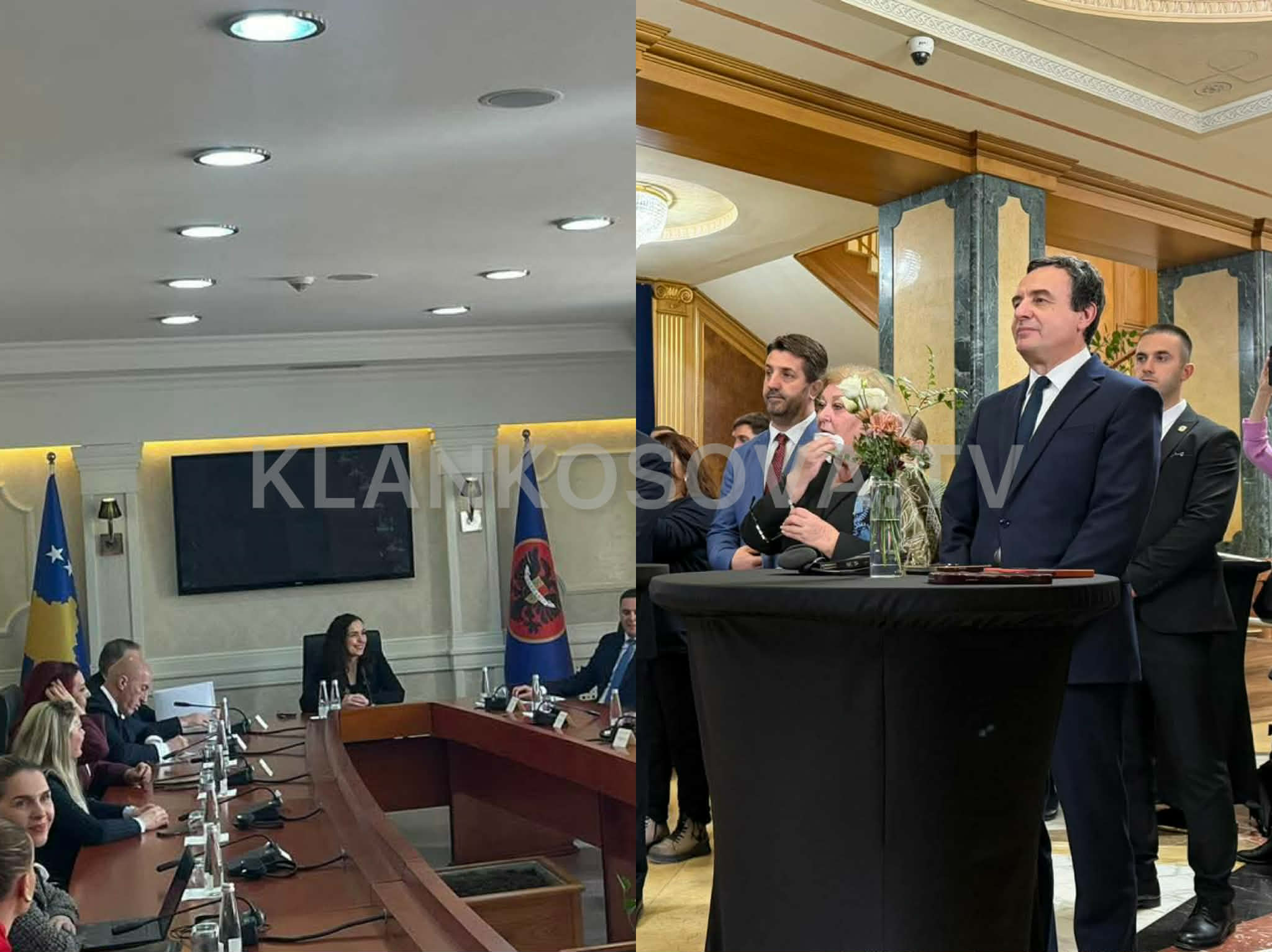 Osmani me liderët e partive para takimit, Kurti në holl të Kuvendit te ekspozita (VIDEO)