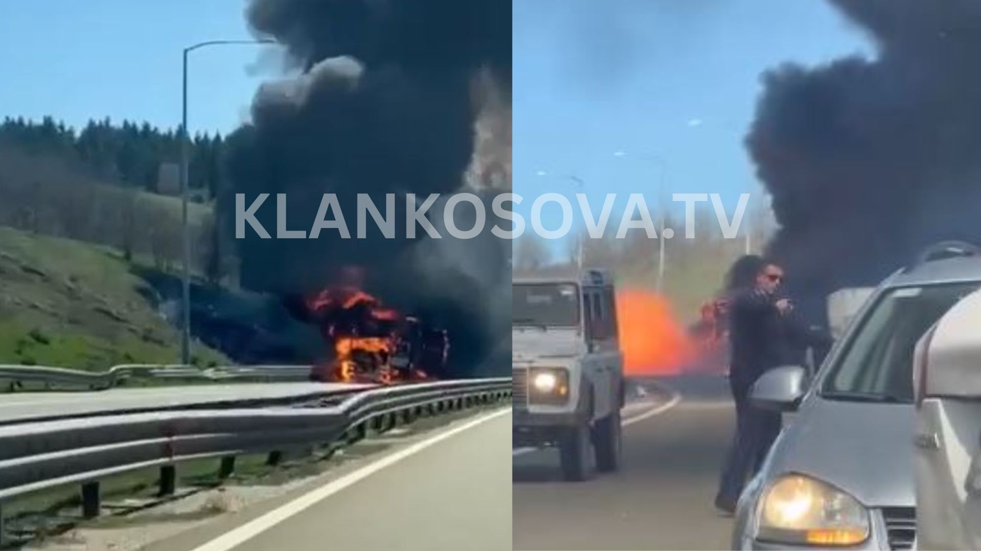 Digjet kamioni në autostradën "Ibrahim Rugova", pamje dramatike (VIDEO)