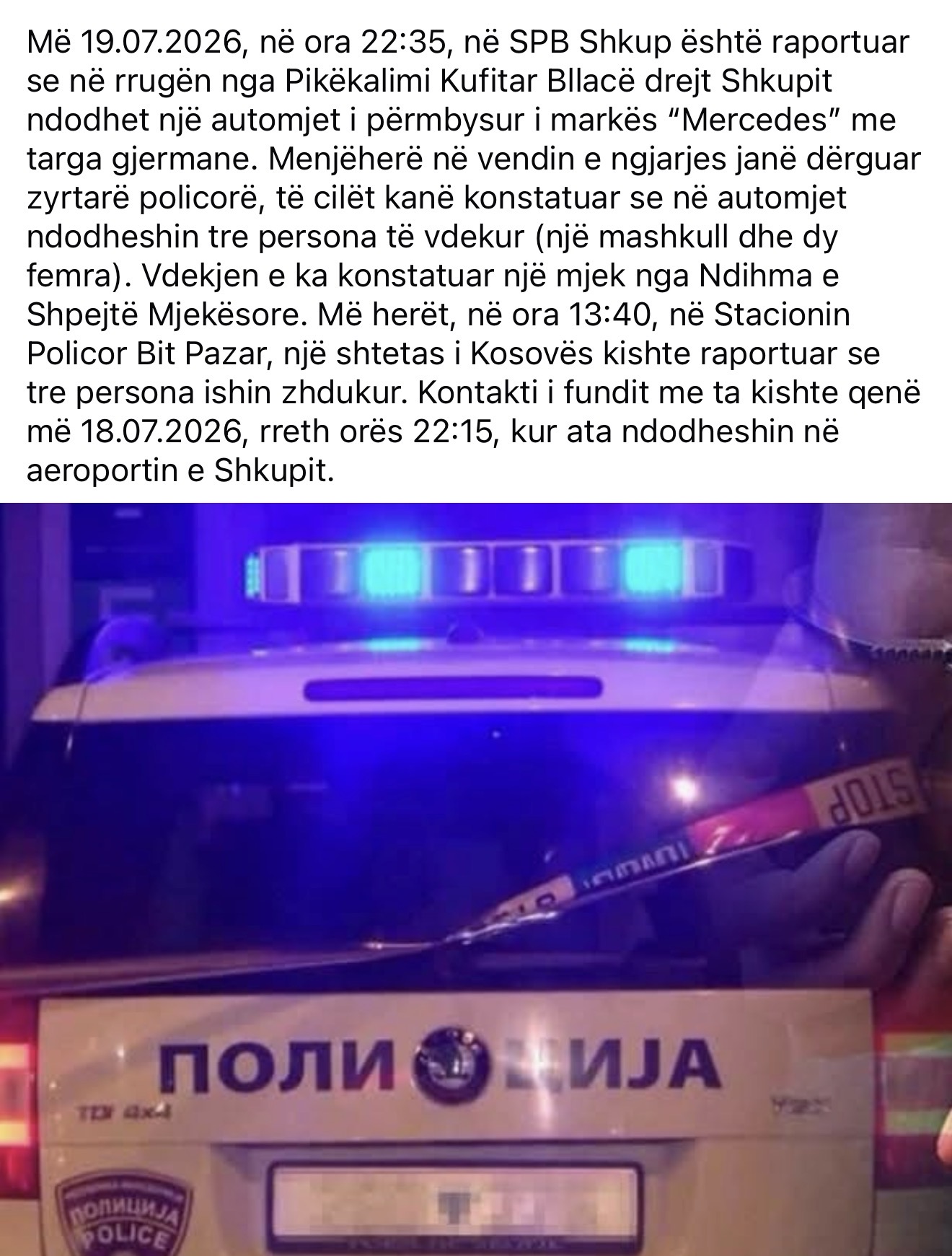 E konfirmon MPB  Tre kosovarët gjenden të vdekur në Mercedesin e përmbysur